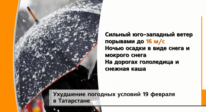 19 февраля в Татарстане прогнозируют сильный ветер и метель