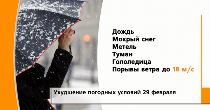 29 февраля в Татарстане прогнозируют ухудшение погодных условий