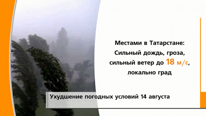 14 августа в Татарстане прогнозируют дожди и град