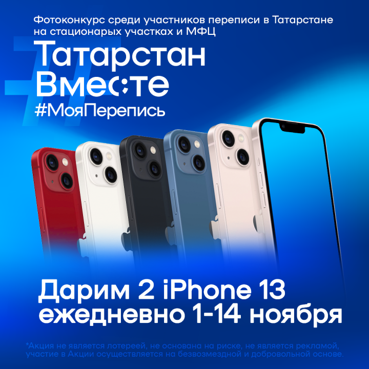 В Татарстане среди участников переписи населения разыграют 28 iPhone 13