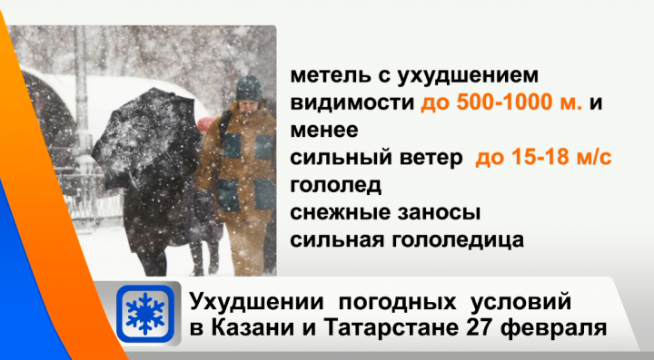 27 февраля в Татарстане прогнозируют метель и гололедицу