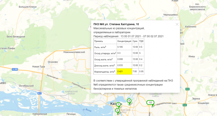 В Казани снова зафиксировали превышение уровня формальдегида в воздухе