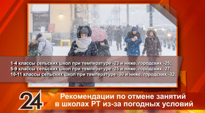 В школах Татарстана при сильных морозах отменят занятия после зимних каникул
