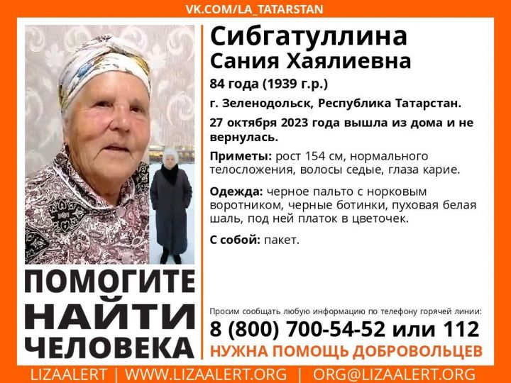 В Татарстане неделю не могут найти пропавшую пенсионерку